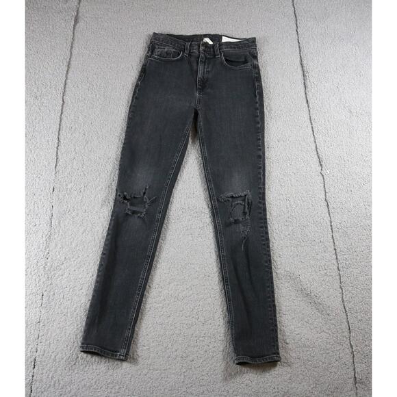 Rag and Bone Jeans Womens 25 Black High Rise Ankle Skinny Distressed Denim - Picture 1 of 8